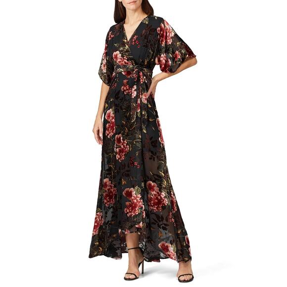 Hutch Gemma Burnout Velvet Floral Wrap Maxi Dress - Picture 1 of 10